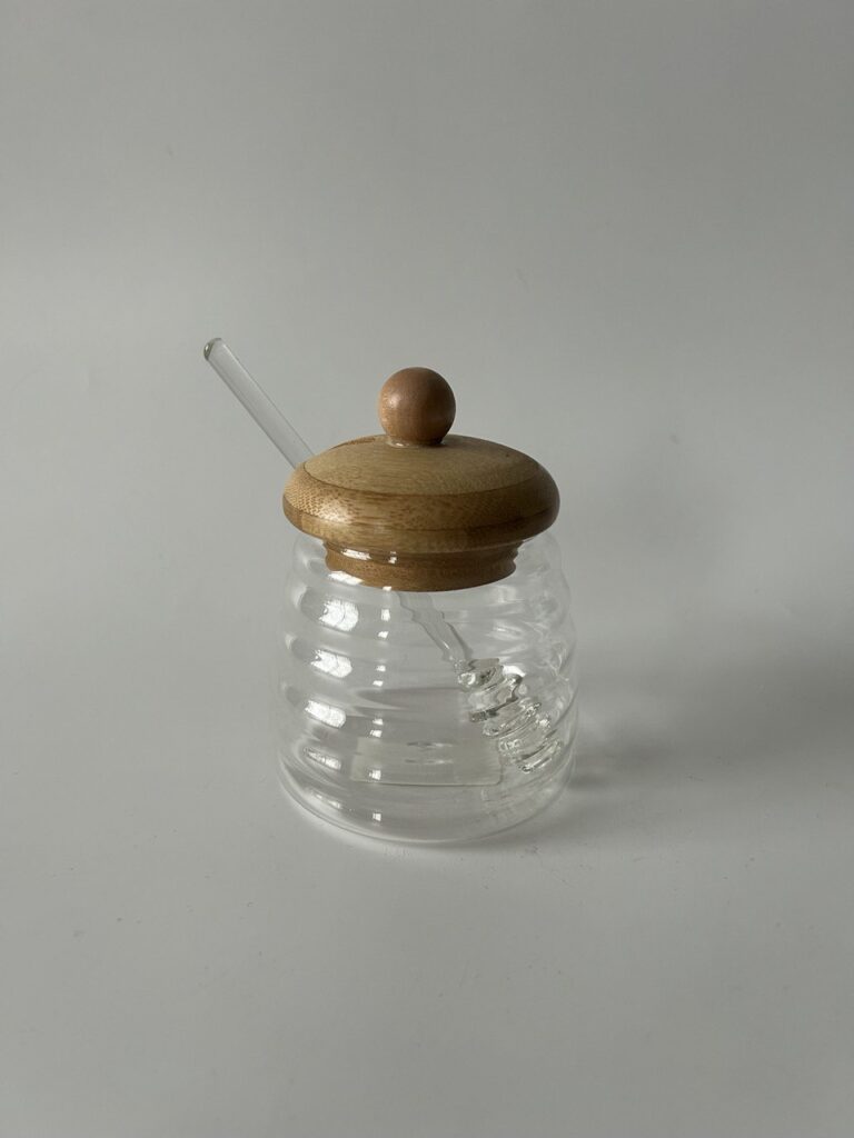 Медовниця скляна з бамбуковою кришкою