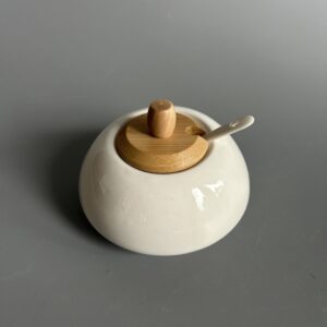 Цукорниця з ложкою і бамбуковою кришкою, 12*12*9 см